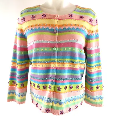 Michael Simon Event New York Sequined Cardigan Pink Teal Green  Size Small • $18.99