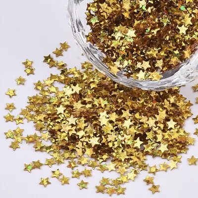 15g Jar Holographic Gold Stars Nail Glitter Star Shaped Nail Art Glitter Shapes • $2.99