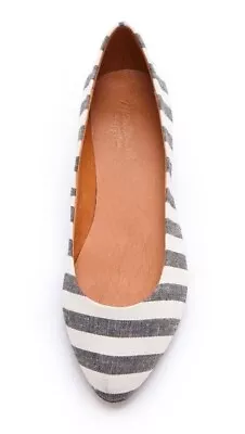 Madewell Sidewalk Skimmer Striped Flats  Women's Size 7.5 Gray White • $29.99