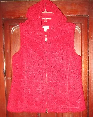 J. Jill Sz S Cardigan Sweater Knit Vest Jacket Hood Boucle Teddy Fleece Zip Red • $25.99