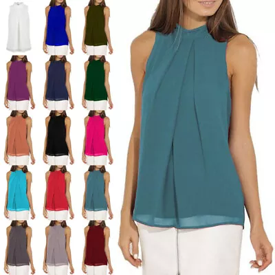 £14.42 • Buy Women Summer Chiffon Solid Tank Top Ladies Sexy Sleeveless Halter Neck Vest UK