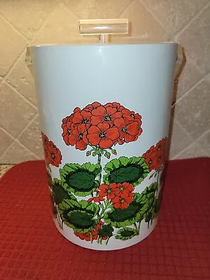MCM Georges Briard 11  Tall Vintage Red Geraniums Flower Ice Bucket  Rare  HTF   • $49.99