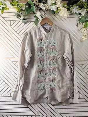 PAUL & JOE Women's Beige Cotton Button Up Blouse Long Sleeve Embroidery Size Med • $14.99