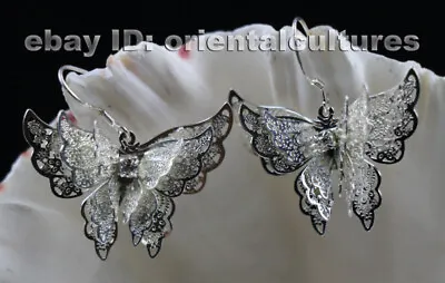 Tribal Exotic Chinese Handmade Miao Silver Butterfly Earring • $17