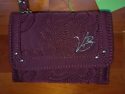 Vera Bradley Flap All In One Wallet Wristlet Wine Purple Solid Paisley Quilted • $54
