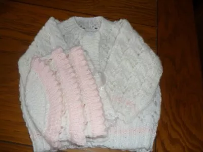 Handknitted Baby Girl Cardigan And Hat • £0.99