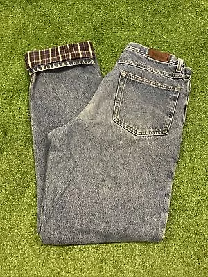 LL BEAN Jeans Men's 31x31 Plaid Flannel Lined Double L Classic Fit Denim Blue • $20