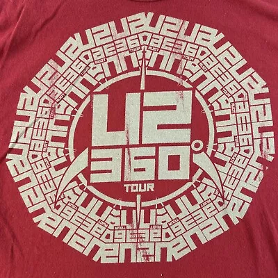 U2 360 Degrees Tour Shirt Mens 2XL XXL Red 2011 Print Aztec Calendar Logo #4638 • $23