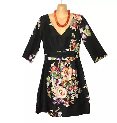 Massimo Dutti Silk Dress Vivid Floral On Black Sz. 8/28 Near New RP$295.00 • $34