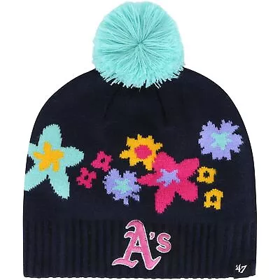 Girls Youth '47 Navy Oakland Athletics Buttercup Knit Beanie With Pom • $25.99