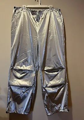 Silver Vinyl Icons Elastic Drawstring Waist Shiny Pants Nylon Streetwear • $25