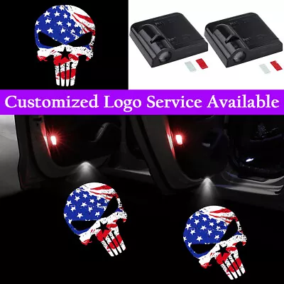 2x USA Flag Punisher Logo Wireless Car Door LED Light Puddle Laser Projector • $16.63