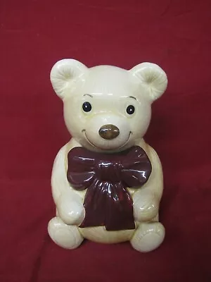 Vintage Teddy Bear  With Red Bow Cookie Jar Metlox • $25.49