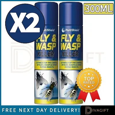 2 X 300ml Wasp Killer Fly Killer Insect Spray For Bugs Pests Repellent Aerosol • £7.99