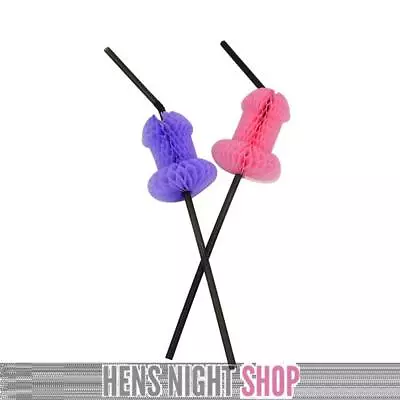Honeycomb Pecker Willy Dick Shaped Straws Pack Of 4 Hens Night Party Favour • $5.95