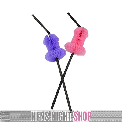 Honeycomb Pecker Willy Dick Shaped Straws Pack Of 4 Hens Night Party Favour • $5.95