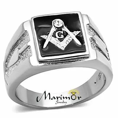 Men's Stainless Steel Tusk 316 Crystal Masonic Lodge Freemason Ring Band Sz 8-13 • $14.62