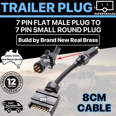$19.95 • Buy Car Trailer Caravan Adaptor 7 Pin Flat Male Plug To 7 Pin Small Round Plug 