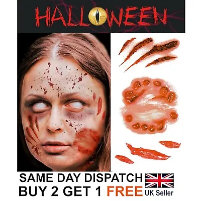 Halloween Zombie Bite Scars Tattoos Fake Blood Cuts Scar Wound Make-Up Kit UK • £2.69