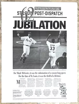 POSTER: 1998 Mark Mcgwire St Louis Post Dispatch Baseball 62 Sep 9 Size 16 X22  • $9