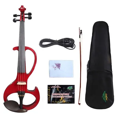 Advanced Red Electric Silent Violin 4/4 Solid Wood Body Nice Sound #EV6 • $284.95