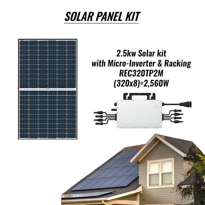 $3350 • Buy 2.5KW Solar Panel DIY Grid-Tie Kit-With Micro- Inverter & Racking System