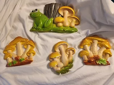 Vintage 1978 Set Of 4 Miller Studio Retro Frog Mushroom Chalkware Wall Hangings • $50