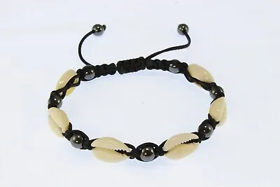 £6 • Buy Mens/Womens Adjustable Shamballa Bracelet, Cowrie Shells And 6mm Hematite Beads