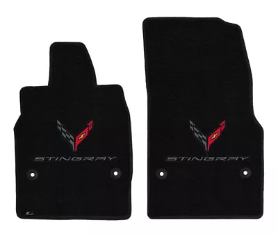 NEW! Black Carpet FLOOR MATS 2020-2024 CORVETTE C8 Carbon Flags Double Logo • $182.99