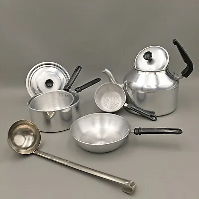 $45 • Buy Pretend Play Pots And Pans Metal Aluminum Cookware Set 8 Pieces Vintage 1990s