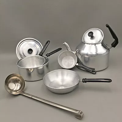 $45 • Buy Pretend Play Pots And Pans Metal Aluminum Cookware Set 8 Pieces Vintage 1990s