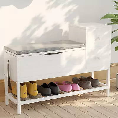 Storage Bench Entryway Shoe Bench With Flip Top Storage Space And 2 Drawers • $151.12