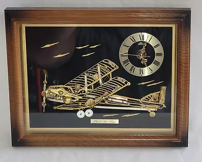 1903 Bi-Plane Wall Or Desk Top Clock 10x8  Wood Frame Not Working Nice !! • $28.66