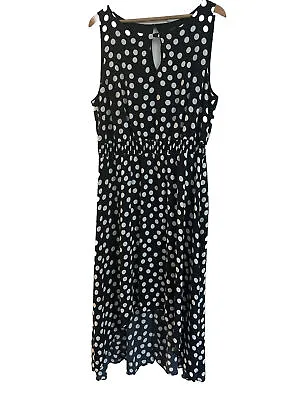 Size 16 Wallis Black & White Polka Dot Dress Dip Hem MIDI Sleeveless | Party • £25