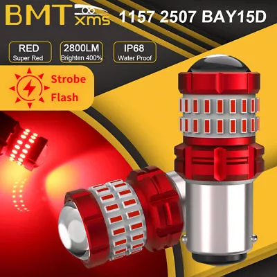 2pcs 1157 LED Strobe Flashing Brake Tail Light Bulbs 2800lm Red For BMW • $13.49