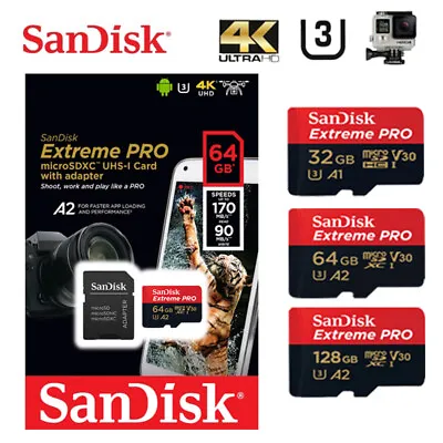 $56 • Buy SanDisk Extreme Pro Micro SD Card 64GB 128GB 256GB Memory Card GoPro A2 V30 Fast