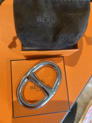$71 • Buy HERMÈS Charms Scarf Ring In Palladium Brand New With Pouch And Box