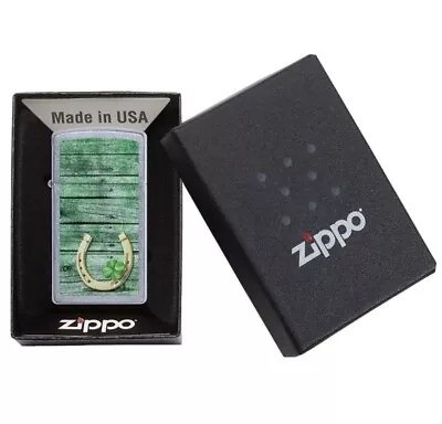 Zippo Lighter Slim Horseshoe Design Street Chrome Pocket A Luck For Euro USA • $59.95