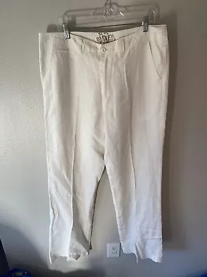 BKE Buckle Sierra Linen Flat Front Pants White 100% Linen Mens 36x35 • $24.99