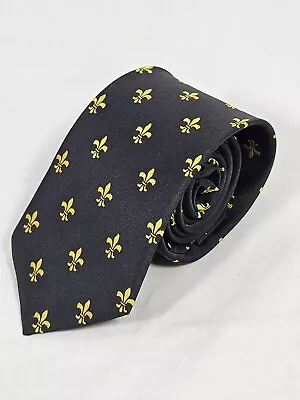 Fleur De Lis Men's Necktie Mardi Gras Fashion Wedding Black And Gold Neck Tie • $17.95