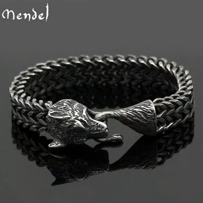  8 Inch Mens Black Stainless Steel Viking Fenrir Wolf Head Bracelet Men • $24.17