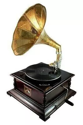 Antique Working Record Player Vintage Replic Gramophone Phonograph Vinyl Wind Up • $733.46