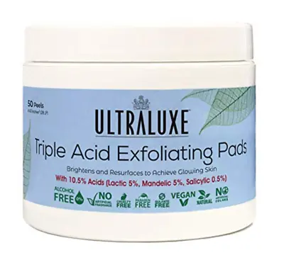 ULTRALUXE SKINCARE Triple Acid Exfoliating Pads Vegan Natural 50 Peel Treatments • $50