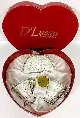 D’Lusso Home Collection Demitasse Espresso Cup & Saucer 4 Pc. Silver White Green • $23.99