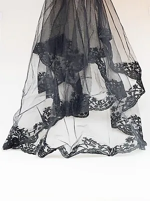 New Bridal Gothic Wedding Black Lace Edge Veil Halloween Punk Victorian Rave UK • £6.99