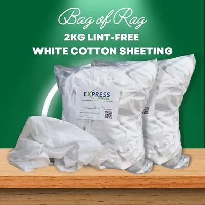 2kg Bag White 100% Cotton Sheet Durable Lint-Free Cleaning Rags Wipers Cloths • £12.99