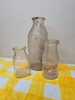 Vintage Lot Of 3 Milk Bottles Clear Glass 4 In 5 In 9 In As Found Condition • $11.96