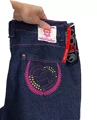 Ecko Red Denim Jeans Size 7 8 Dark Blue Pink Embroidered Stud Skinny Leg NWT • $29.99