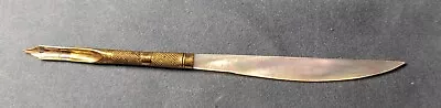 Antique 6  Pearl & Brass Dip Pen Letter Opener Gold Plate Pen Nib 14K ~1930 • $95