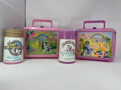 2 Vintage My Little Pony G1 Lunch Box Boxes 1987 Thermos Megan Baby Sugarberry • $29